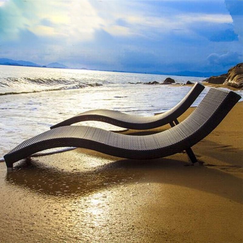 S-Shape Garden Patio Wicker Rattan Sun Loungers Outdoor Chaise Loungers Sun Bed TY012-B