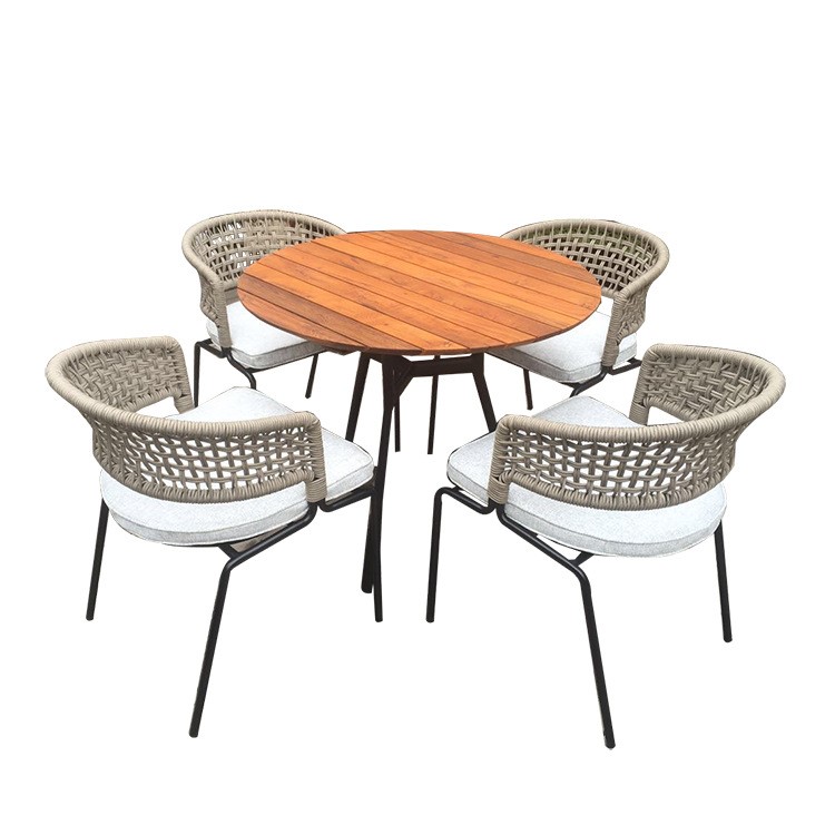 Braided Rope Balcony Garden Dining Table and Chair Set - Patio Furniture | Shinlin 4+1pcs Outdoor Dining Set CZ022