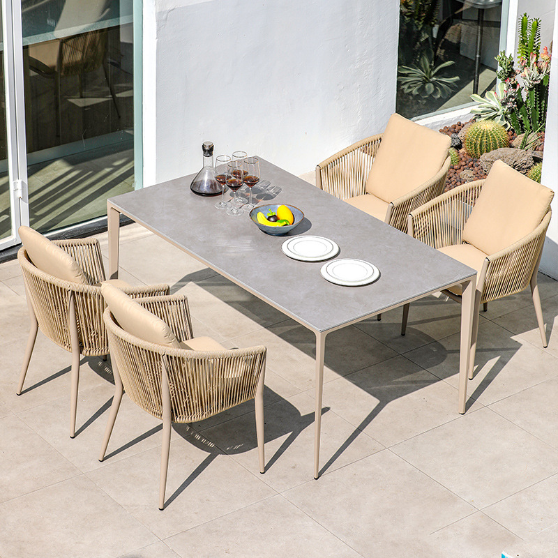 Wicker Rattan Patio Hotel Restaurant Outdoor Garden Furniture Aluminum Rope Dining Chairs CZ026