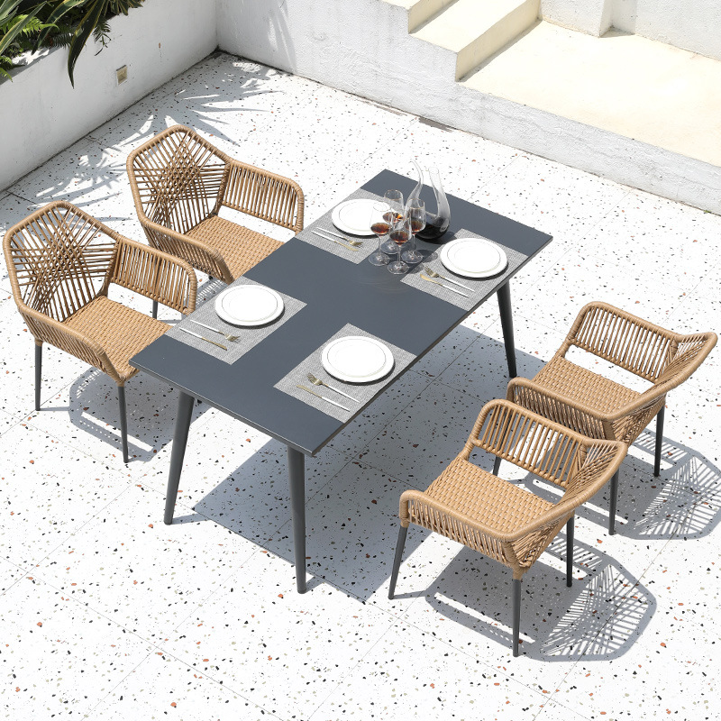 Classical Garden Dining Set Outdoor Patio Rope Weaving Dining Table and Chairs CZ037-B